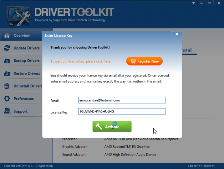 free driver support activation key
